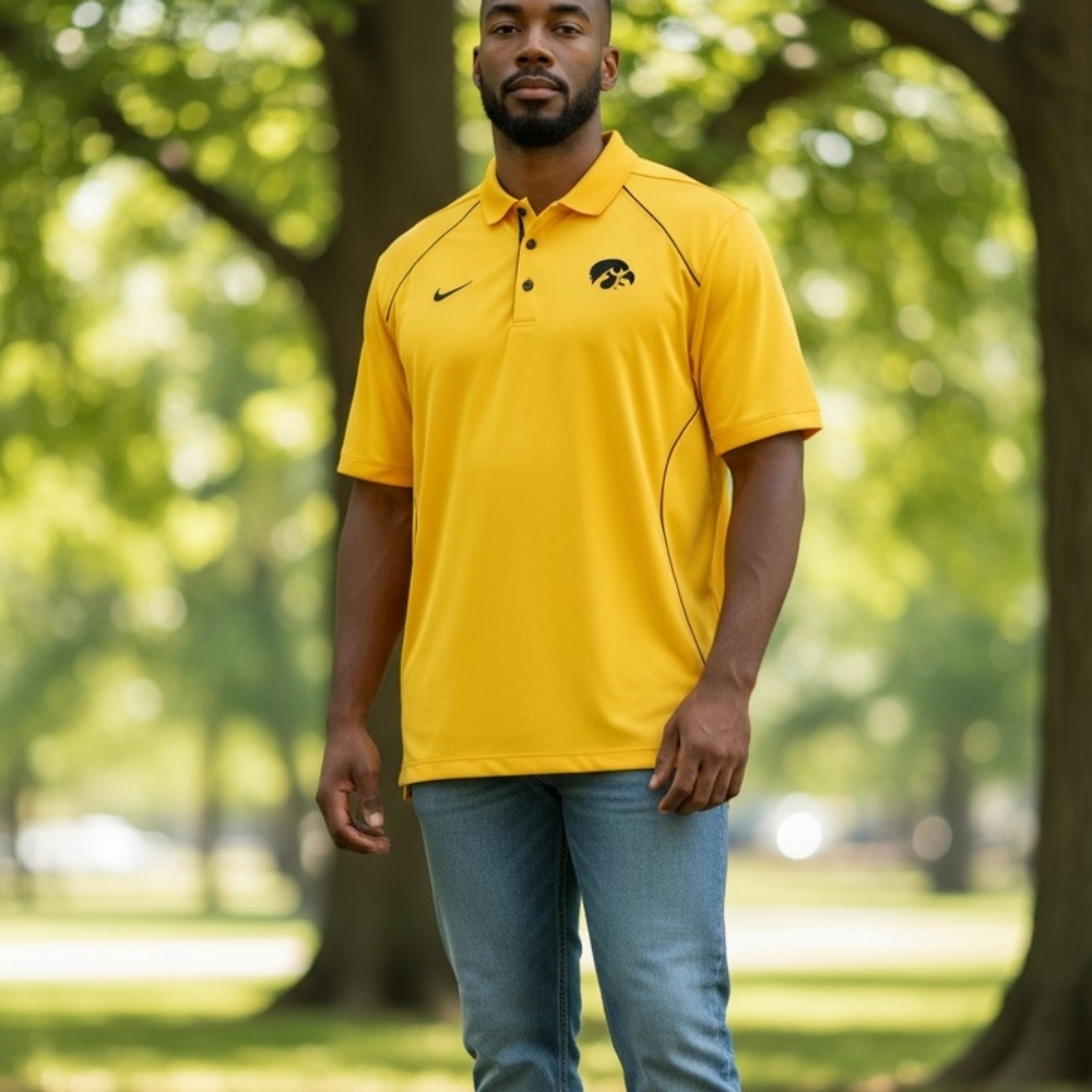 Nike Dri-Fit Iowa Hawkeyes Polo Shirt Yellow NCAA Golf Athletic Size XXL